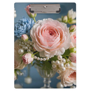 Delicate pink rose with pearl in vase  clipboard