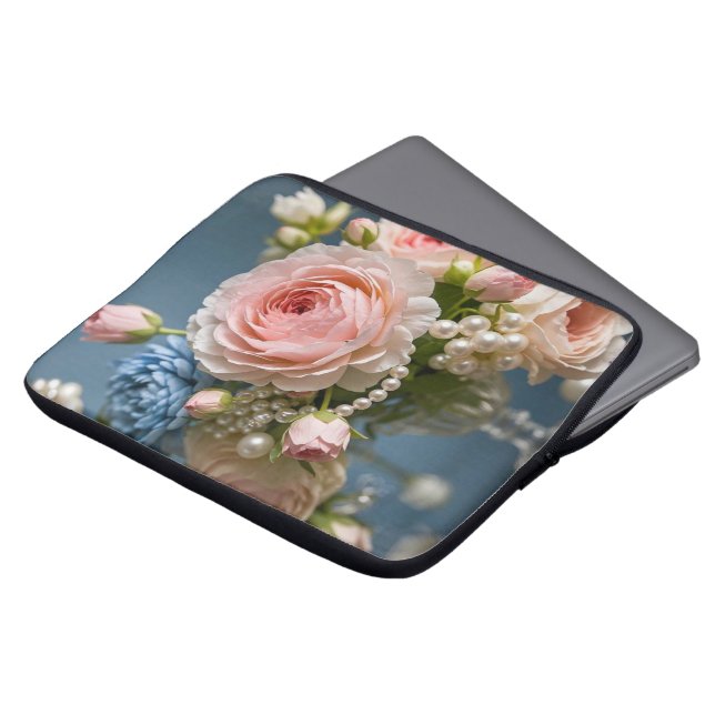 Delicate pink rose with pearl in vase  laptop sleeve (Front Top)
