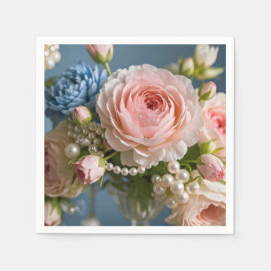 Delicate pink rose with pearl in vase  napkins