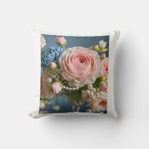 Delicate pink rose with pearl in vase throw pillow