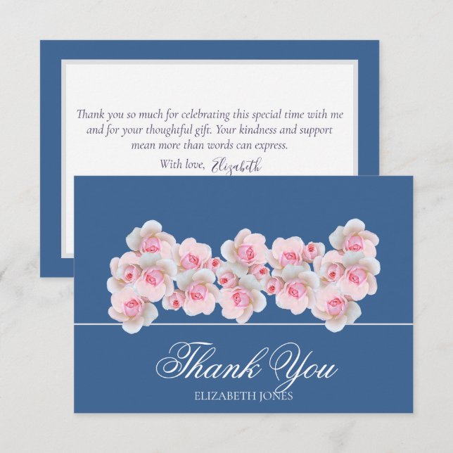 Delicate Pink Roses Floral Bridal Shower Thank You Card (Front/Back)