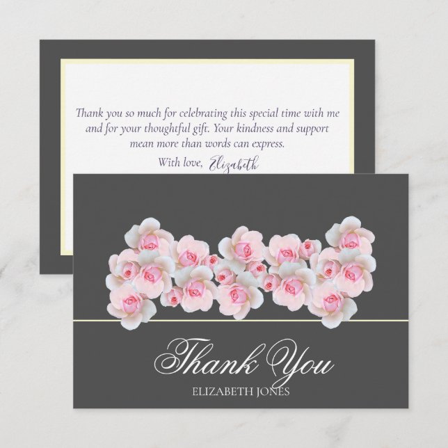 Delicate Pink Roses Floral Bridal Shower Thank You Card (Front/Back)