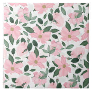 Delicate Pink Roses Floral Painting Ceramic Tile