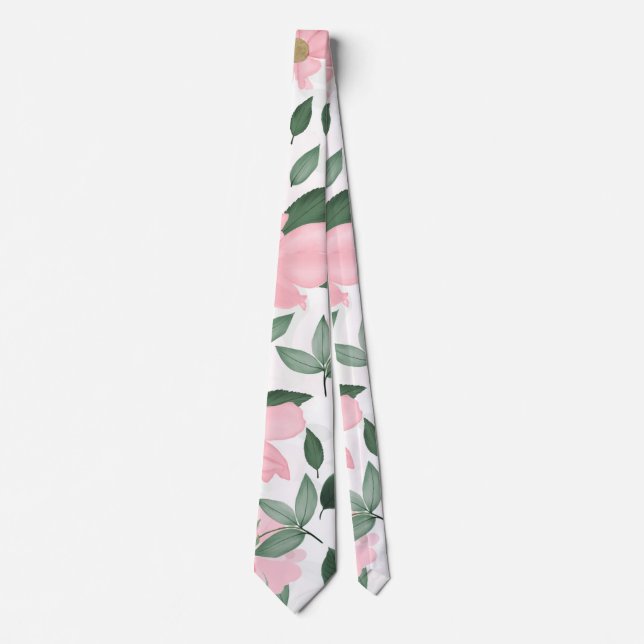 Delicate Pink Roses Floral Painting Neck Tie (Front)