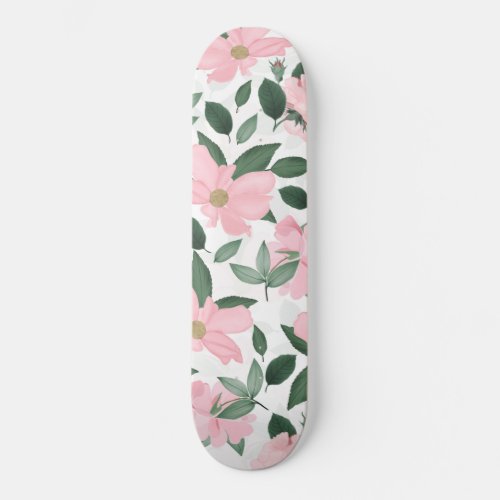 Delicate Pink Roses Floral Painting Skateboard