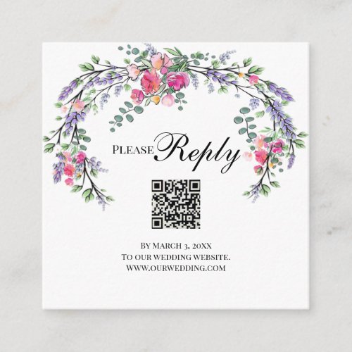  Delicate pink roses lavender eucalyptus QR code Enclosure Card