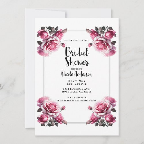 Delicate Pink Roses Shabby Chic Bridal Shower  Invitation