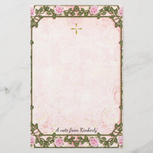 Delicate Pink Roses Vines Orthodox Christian Stationery