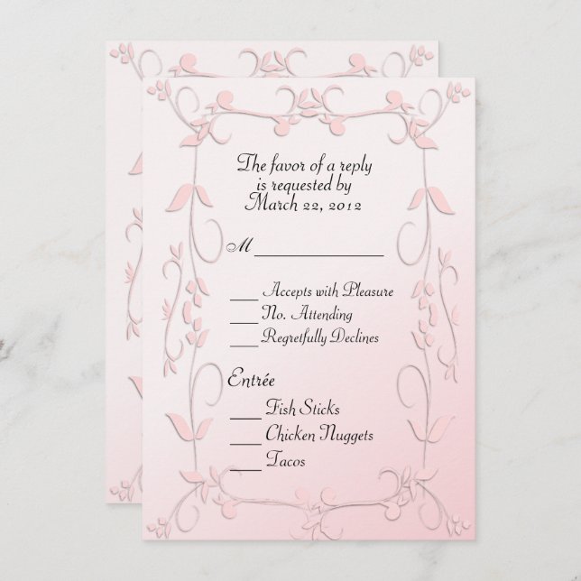 Delicate Pink RSVP w Entree of Choice Invitation (Front/Back)