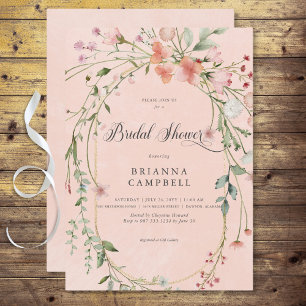 Delicate Pink Rustic Wildflowers Bridal Shower Invitation