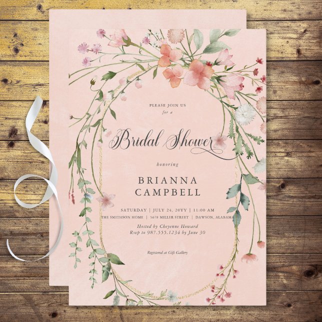 Delicate Pink Rustic Wildflowers Bridal Shower Invitation (Delicate Pink Rustic Wildflowers Bridal Shower Invitation)