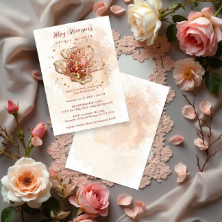 Delicate Pink Shades Glitter Glass Effect Rose Invitation