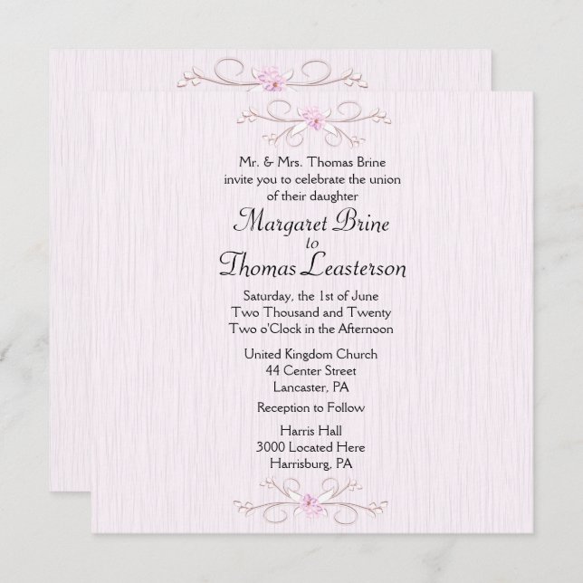Delicate Pink Simplicity Wedding Invitation  (Front/Back)