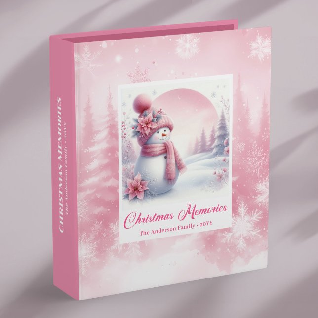 Delicate Pink Snowman Christmas Moments Album   3 Ring Binder (Delicate Pink Snowman Christmas Moments Album Binder)