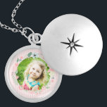Delicate Pink Stripes Custom Photo Floral Frame Locket Necklace<br><div class="desc">Delicate and sweet floral wreath design.</div>
