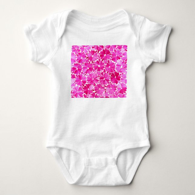 Delicate Pink Watercolor Flowers Baby Bodysuit (Front)