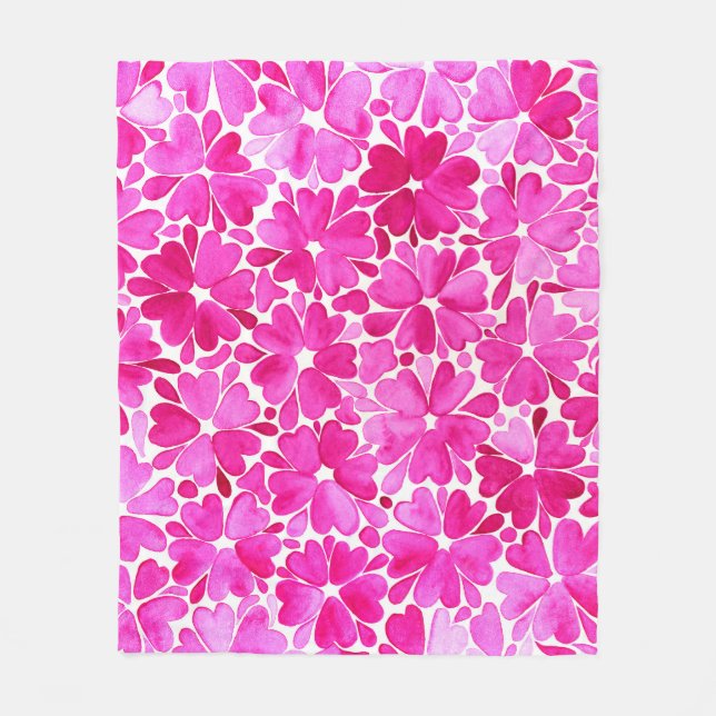 Delicate Pink Watercolor Flowers Fleece Blanket (Front)