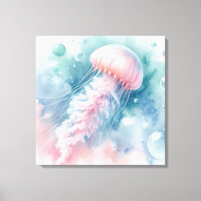 Delicate Pink Watercolor Jellyfish Canvas Print (Front)