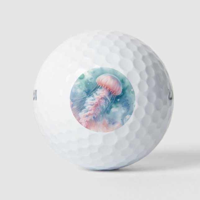 Delicate Pink Watercolor Jellyfish Golf Balls (Front)