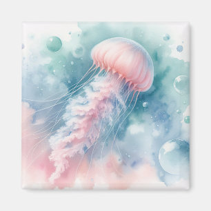 Delicate Pink Watercolor Jellyfish Magnet