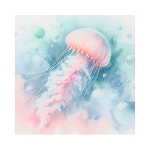 Delicate Pink Watercolor Jellyfish Metal Print