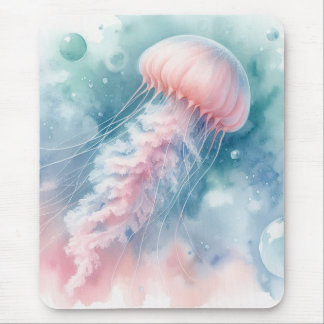 Delicate Pink Watercolor Jellyfish Mouse Pad