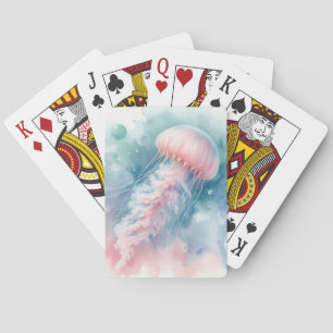 Delicate Pink Watercolor Jellyfish Poker Cards