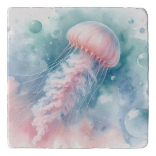 Delicate Pink Watercolor Jellyfish Trivet