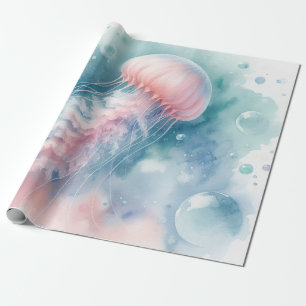 Delicate Pink Watercolor Jellyfish Wrapping Paper
