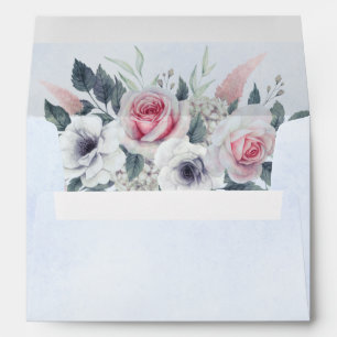 Delicate Pink Watercolor Roses Light Blue Wedding Envelope