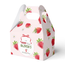 Delicate Pink Watercolor Strawberry First Birthday Favor Boxes