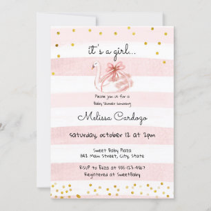 Delicate Pink Watercolor Swan Baby Girl Shower Invitation
