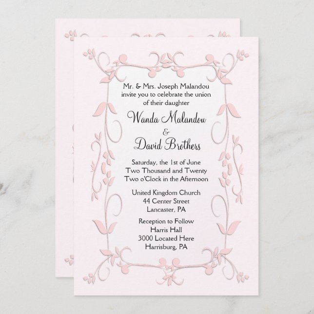 Delicate Pink Wedding Invitations (Front/Back)
