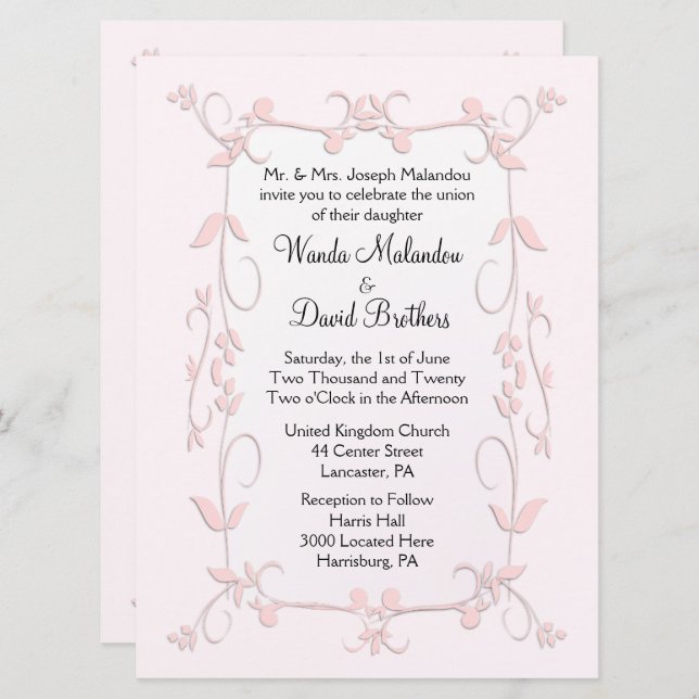 Delicate Pink Wedding Invitations (Front/Back)