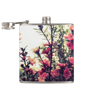 Delicate Pink Wild Flower Meadow Photo Flask