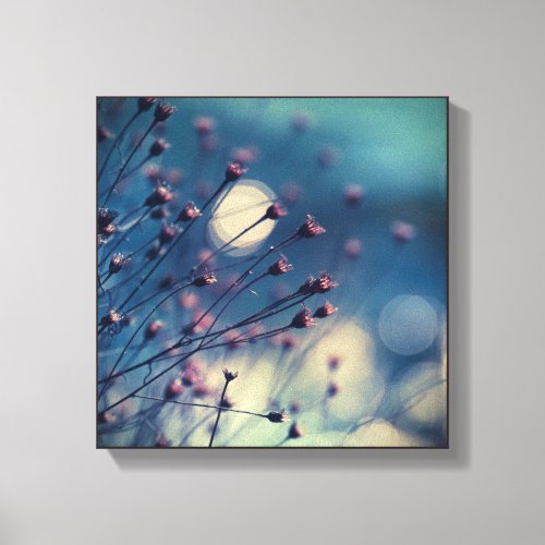 Delicate Pink Wild Flowers Soft Blue Bokeh Canvas Print