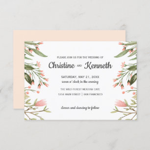 Delicate Pink wildflowers border Botanical wedding Invitation