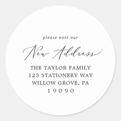 Delicate Please Note Our New Address Envelope Classic Round Sticker