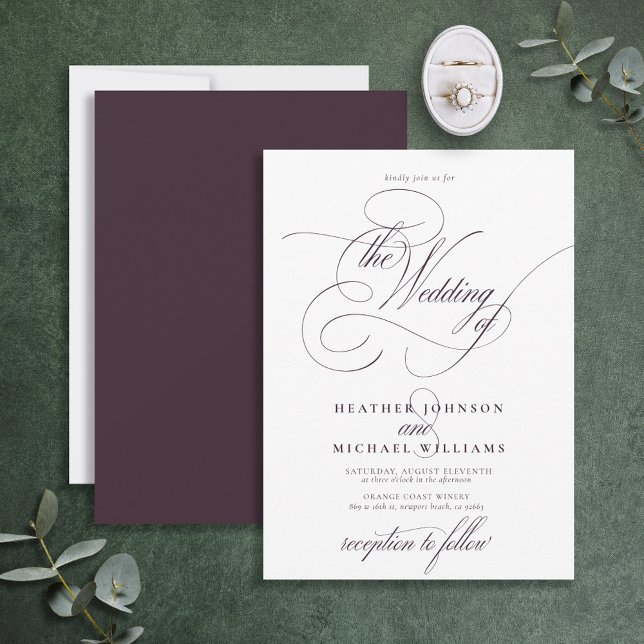 Delicate Plum Purple Modern Calligraphy Classic Invitation (Creator Uploaded)
