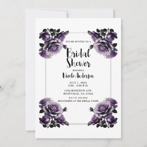 Delicate Plum Purple Roses Shabby Shower  Invitation