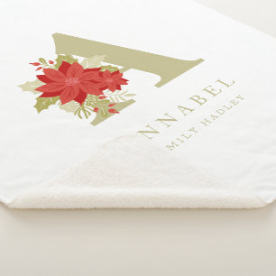 Delicate Poinsettias A Initial Christmas Girl Gif Sherpa Blanket