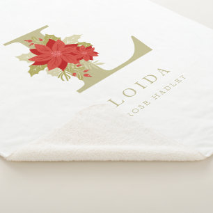 Delicate Poinsettias L Initial Christmas Girl Gift Sherpa Blanket