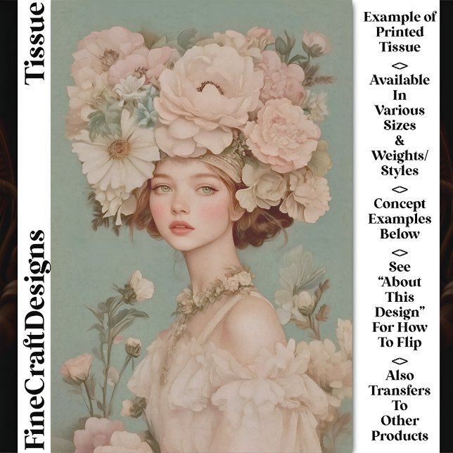 Delicate Portrait Woman Flowers Head CP2 Decoupage Tissue Paper (Creator Uploaded)