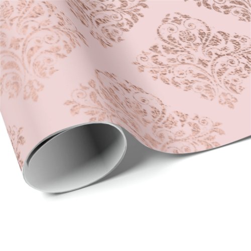 Delicate Powder Blush Damask Royal Pink Rose Gold Wrapping Paper