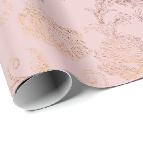 Delicate Powder Blush Floral Pink Roses Gold Wrapping Paper