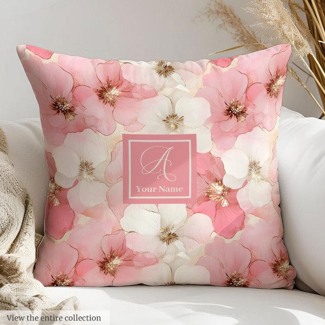 Delicate Powder Pink Floral Watercolor Pillow  (Delicate Powder Pink Floral Watercolor Pillow)