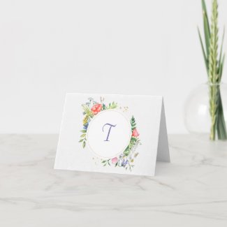 Delicate Pretty Wreath Monogram Folded Note Card