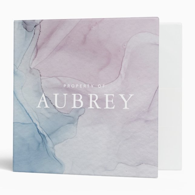 Delicate Purple Abstract Print Property of Name 3 Ring Binder (Front/Inside)