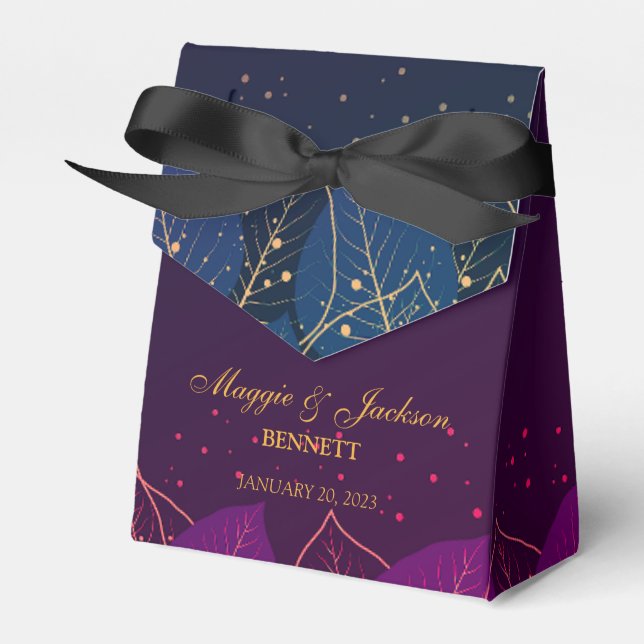 Delicate Purple and Gold Leaves Favor Box (Front Side)