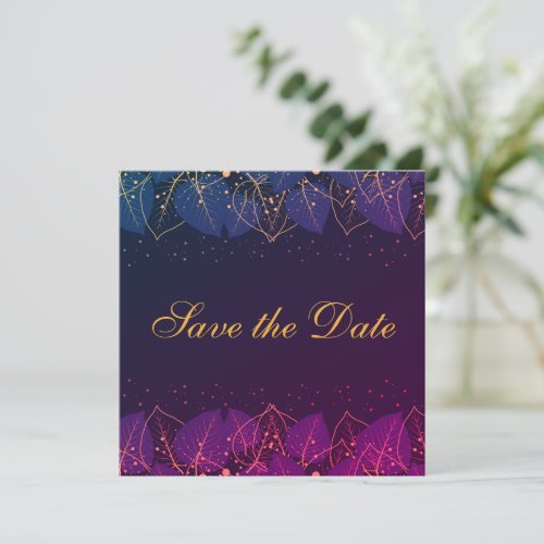 Delicate Purple and Gold Leaves Save The Date